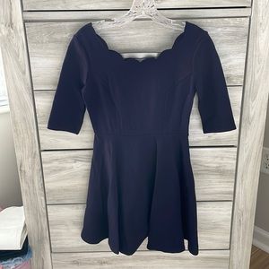 Lulus Navy Scalloped Neck Flare Dress